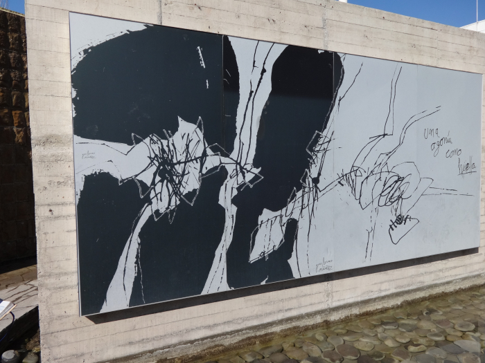 painting and pond with stones
